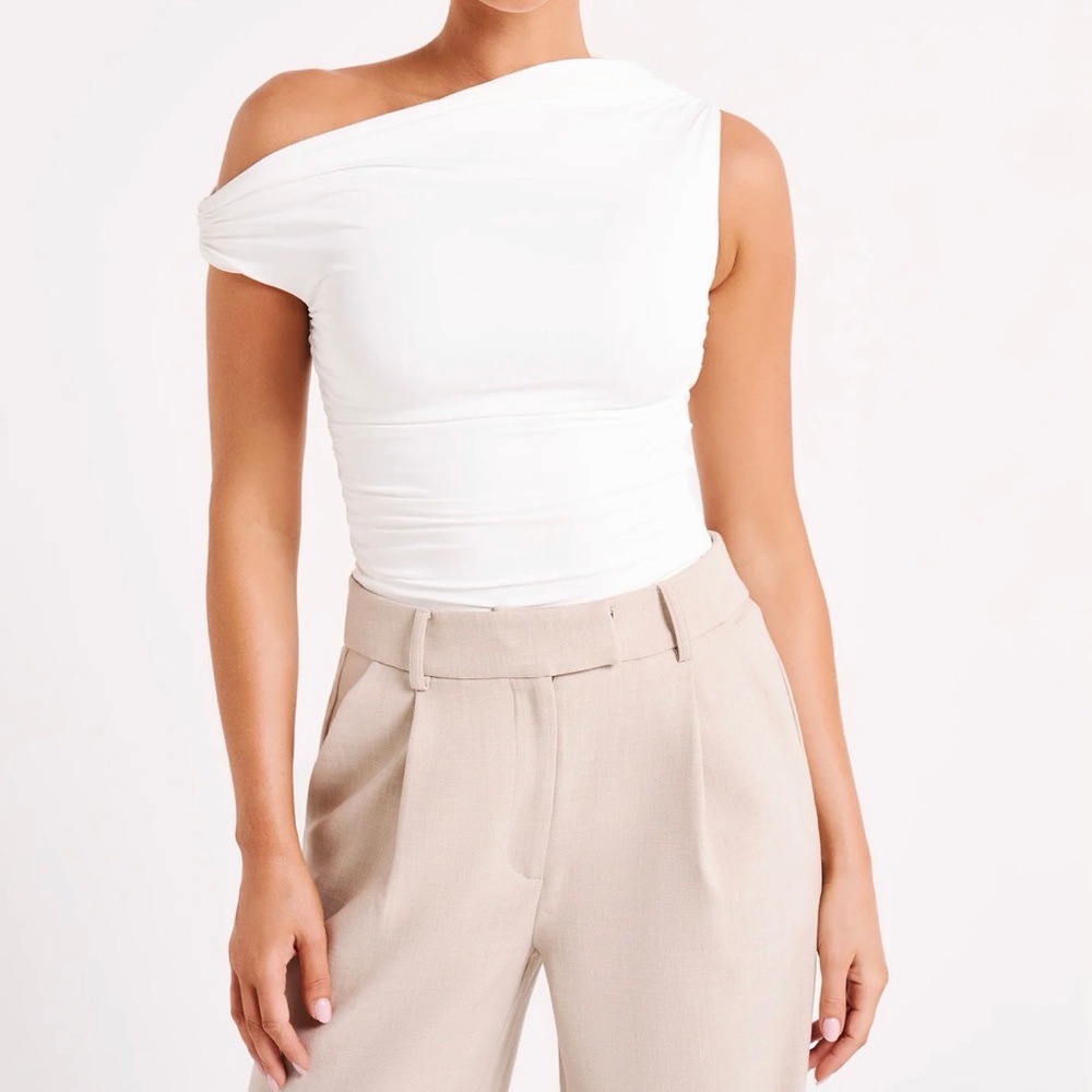 Meshki Alayna Recycled Nylon Ruched Top - White